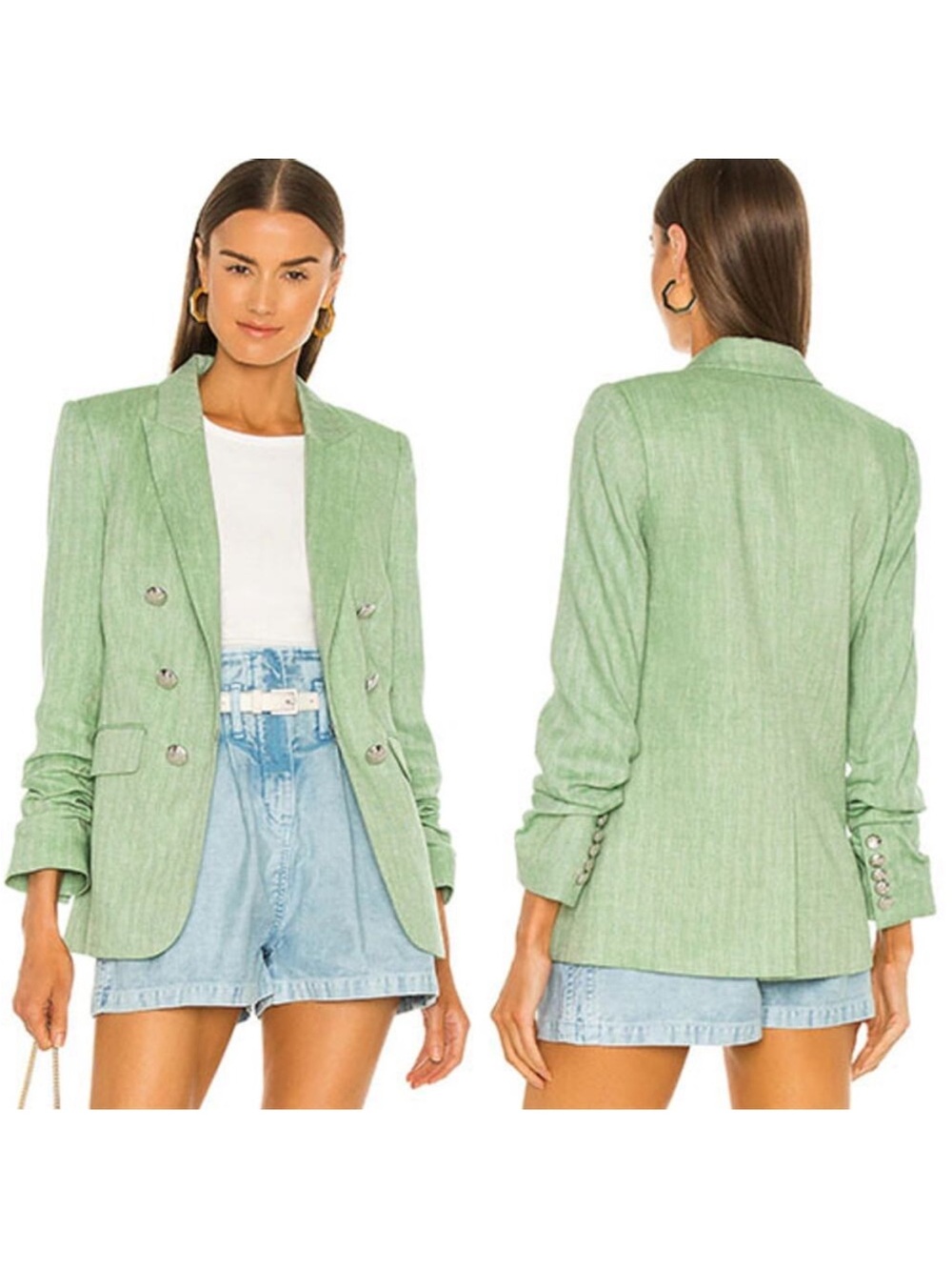 Veronica Beard Light Green Double-Breasted Linen Blazer
